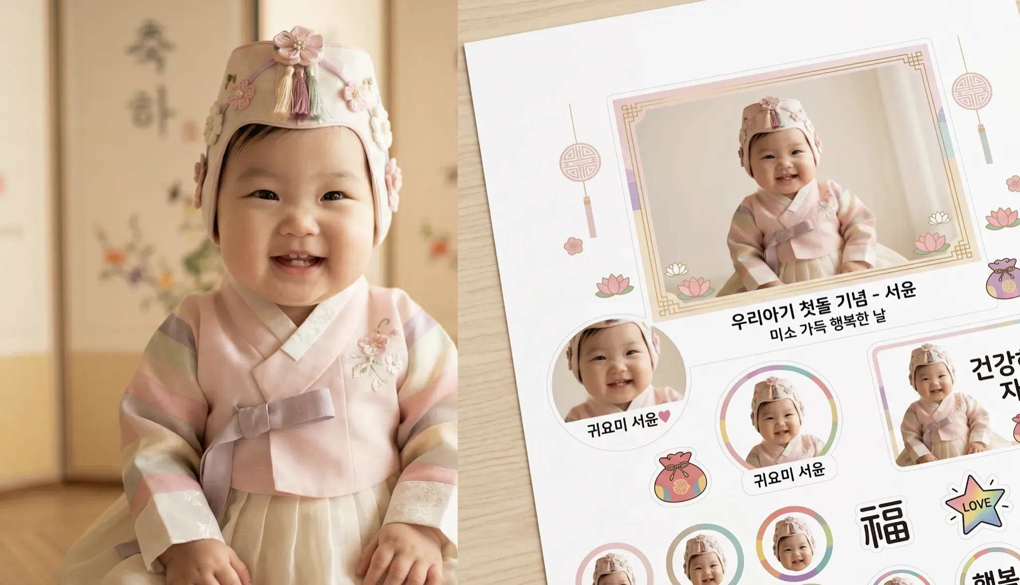 최종 완성된 아기 스티커 예시